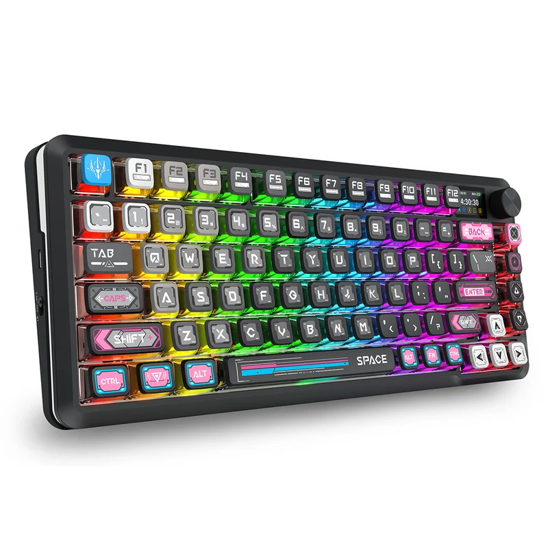 Redragon K708MC RGB Flekact Pro 82 Keys 75% Gasket Mounted Wireless Mechanical Keyboard with Customizable Smart LCD Screen (Special Keycaps Ed.)