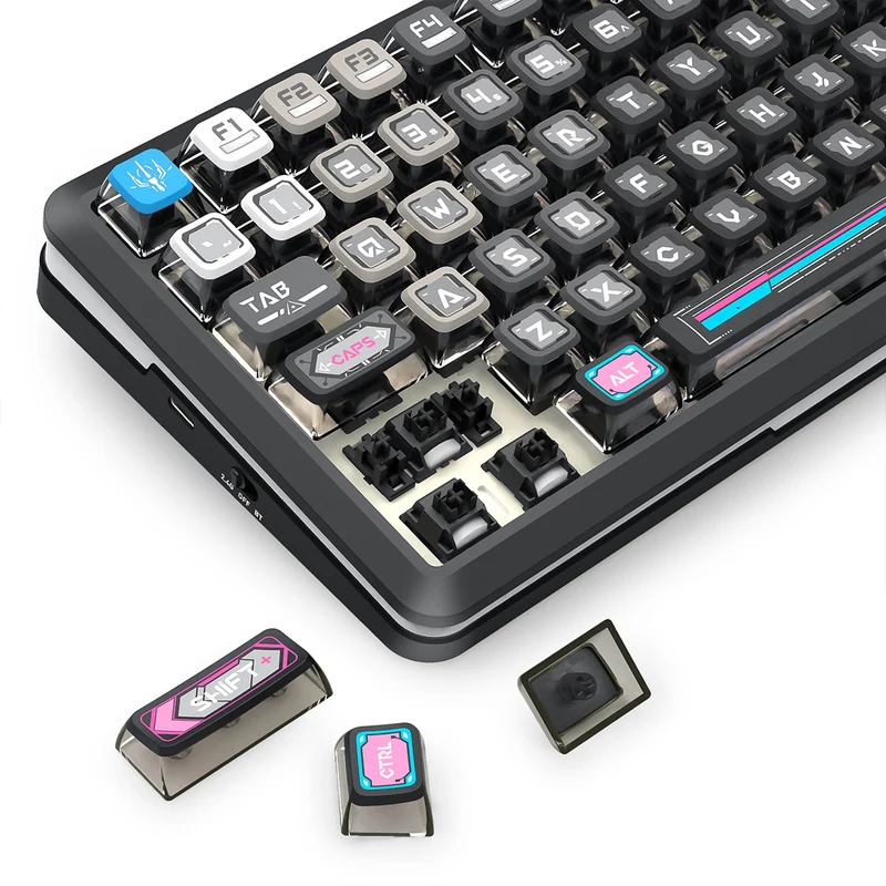 Redragon K708MC RGB Flekact Pro 82 Keys 75% Gasket Mounted Wireless Mechanical Keyboard with Customizable Smart LCD Screen (Special Keycaps Ed.)