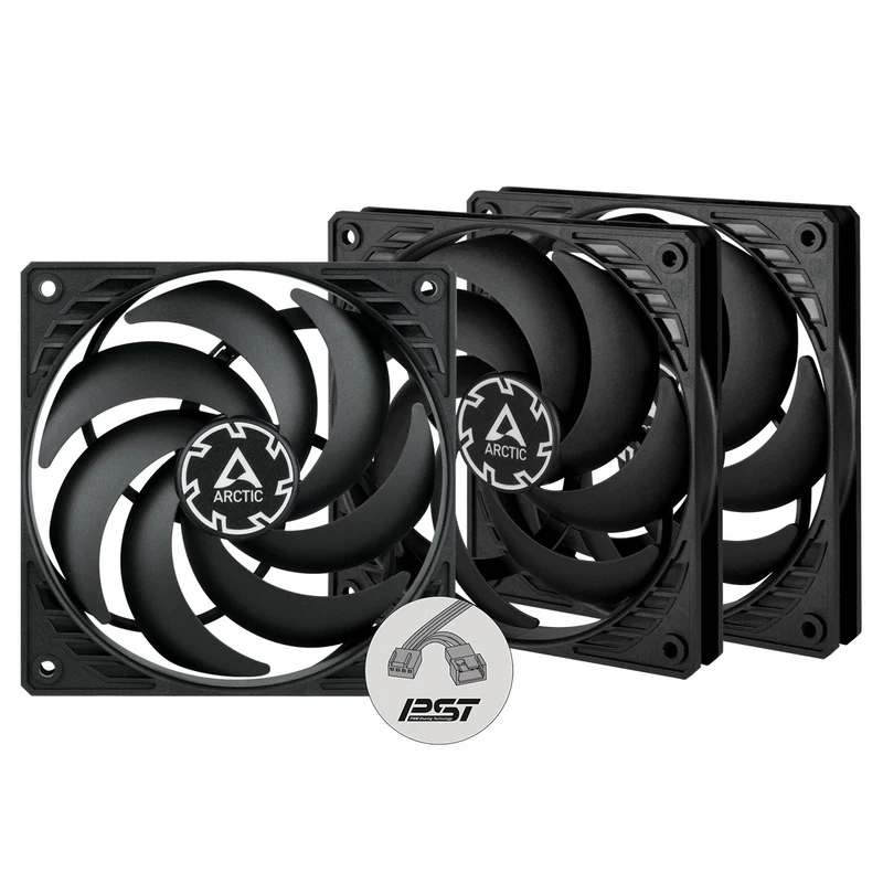 Arctic P12 Slim PWM PST | 120mm Low-Profile PWM Fan with Cable Splitter (Black) (3-Pack)