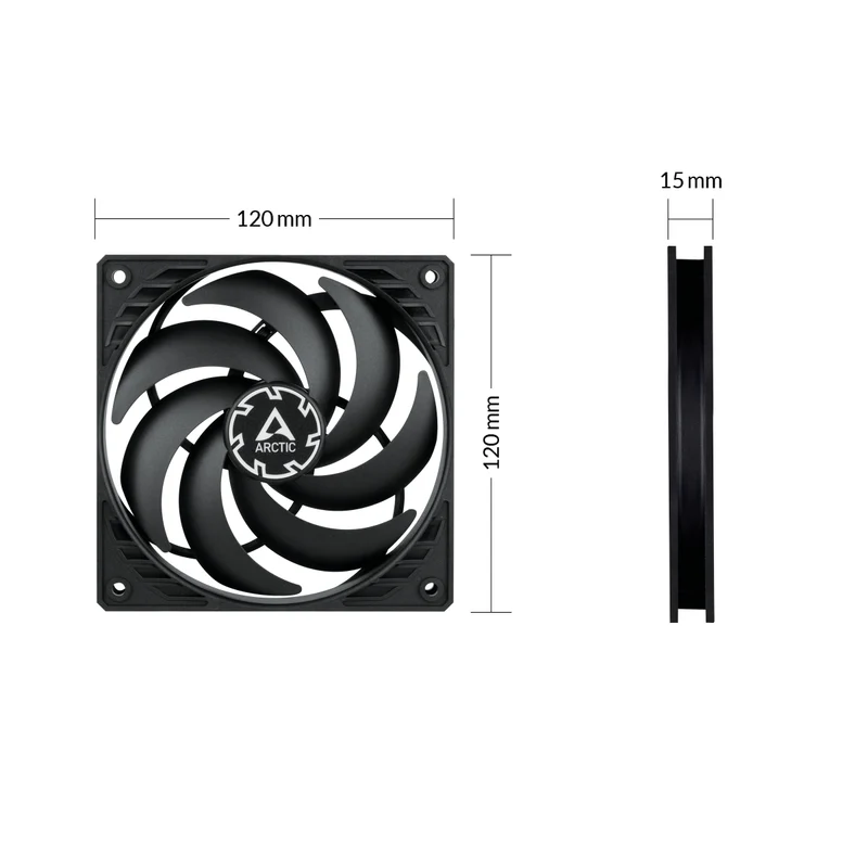 Arctic P12 Slim PWM PST | 120mm Low-Profile PWM Fan with Cable Splitter (Black) (3-Pack)