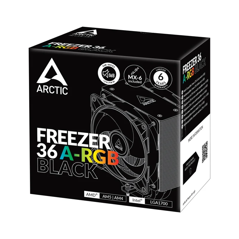 Arctic Freezer 36 A-RGB Multi Compatible Tower CPU Cooler with A-RGB (Black, White)
