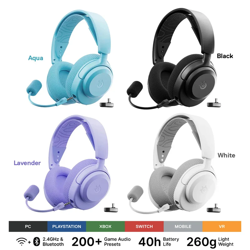 SteelSeries Arctis Nova 3P Wireless Multi-Platform Gaming Headset (Black, White, Aqua, Lavender)