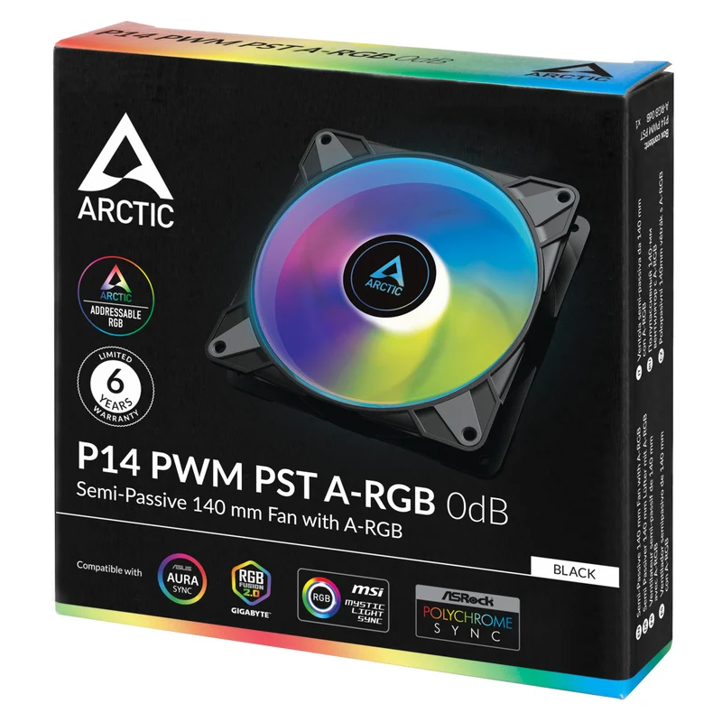 Arctic P14 PWM PST A-RGB Semi-Passive 140mm PWM Single Fan with Digital A-RGB (Black, White)