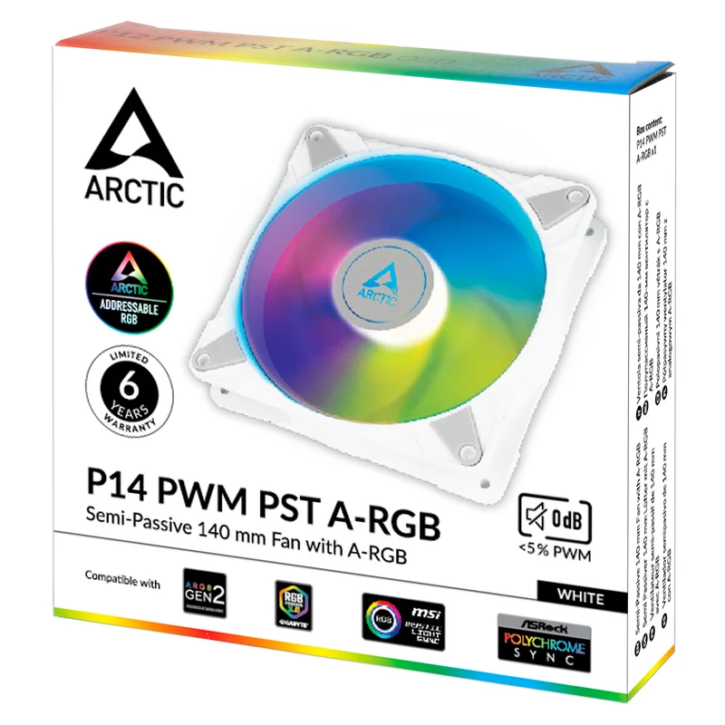 Arctic P14 PWM PST A-RGB Semi-Passive 140mm PWM Single Fan with Digital A-RGB (Black, White)