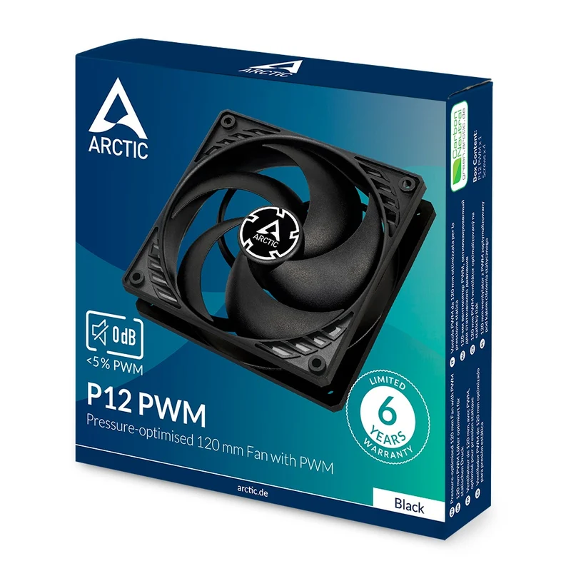 Arctic P12 PWM Pressure-Optimised 120mm Fan with PWM (Black, White)