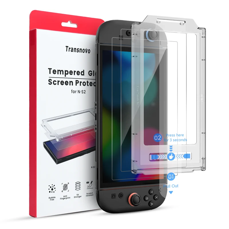 Transnovo Tempered Glass HD Screen Protector 2-Pack with Installation Tool for Nintendo Switch 2 (NS2-SP02)