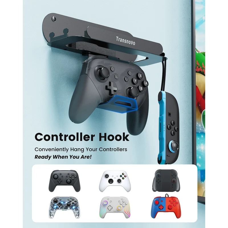 Transnovo Wall Mount with 5 Game Card Storage Slots & 4 Joy-Pad Bracket & Controller Holder for N-Switch / N-Switch OLED / N-Switch 2 (Black) (NS-ST01)