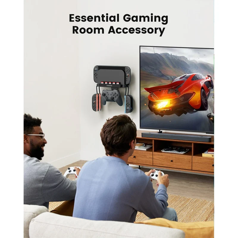 Transnovo Wall Mount with 5 Game Card Storage Slots & 4 Joy-Pad Bracket & Controller Holder for N-Switch / N-Switch OLED / N-Switch 2 (Black) (NS-ST01)