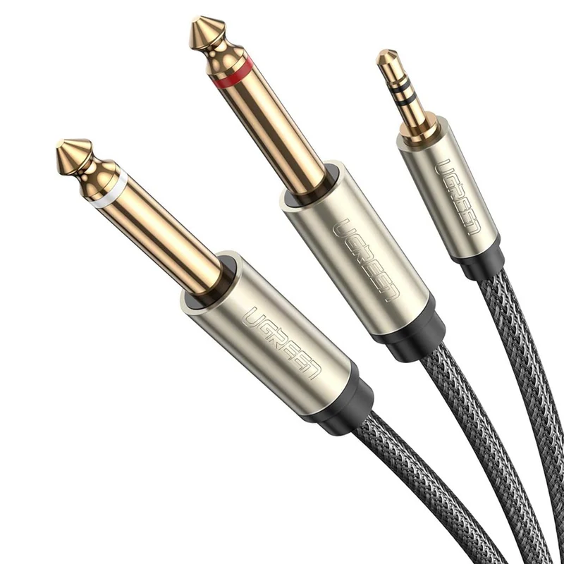Ugreen AV126 3.5mm TRS To Dual 6.35Mm TS Audio Cable (1M, 2M) (Grey) (AV126/10613, AV126/10615)