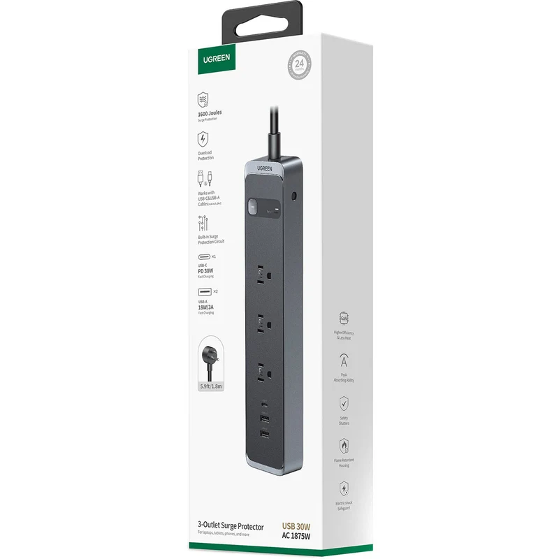 Ugreen 3-Outlet 30W Surge Protector (S731/25353)