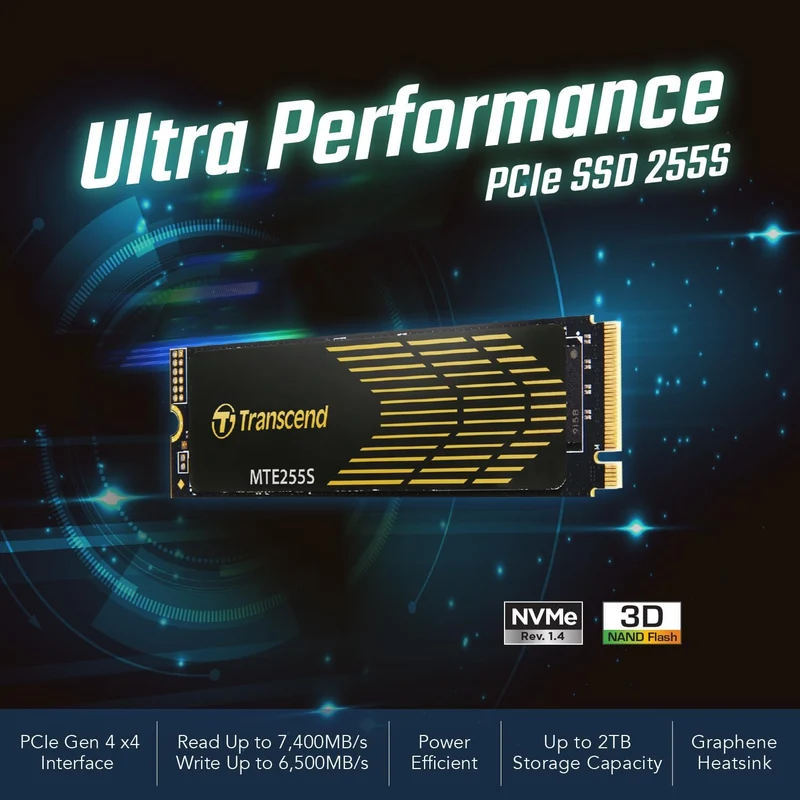 Transcend 255S PCIe NVME GEN4 X4 M.2 Internal SSD (1TB, 2TB) (TS1TMTE255S, TS2TMTE255S)