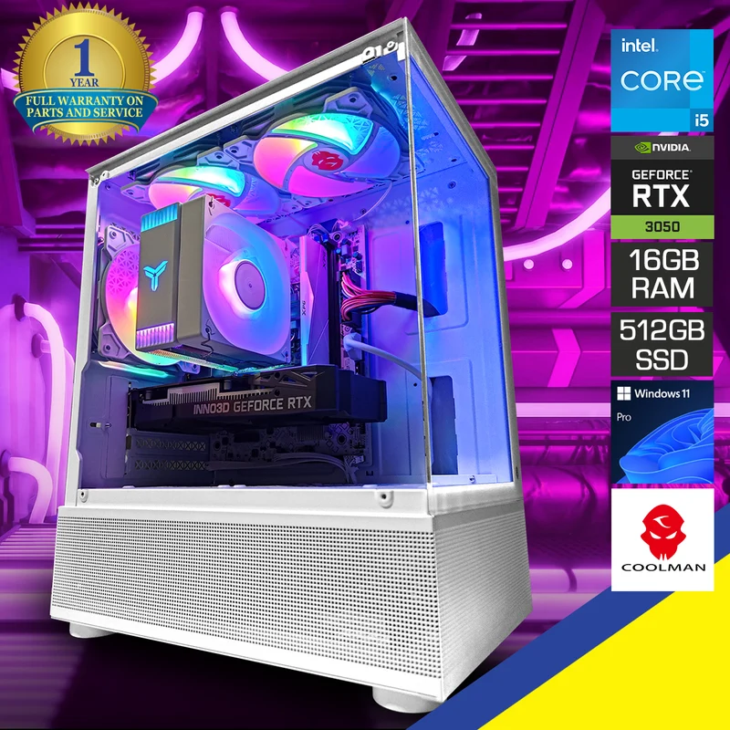 Alpha Reyna White Desktop Gaming PC | Intel i5 12400F | 16GB RAM | 512GB SSD | RTX 3050 | Windows 11 Pro