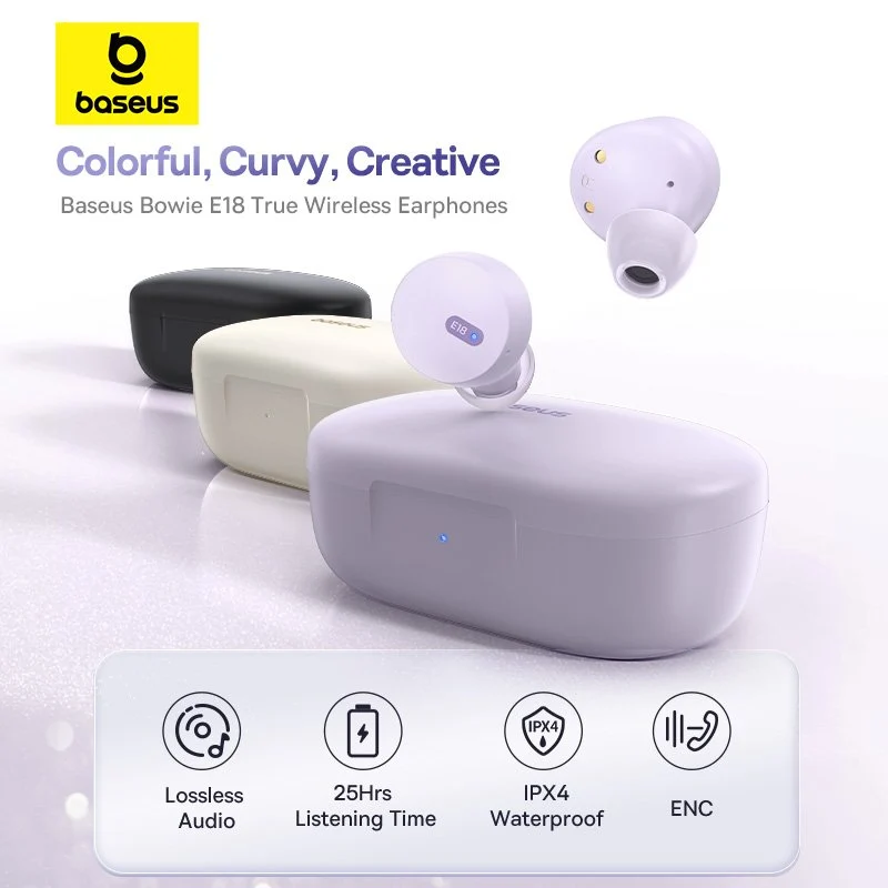 Baseus Bowie E18 True Wireless Earphone (Cosmic Black, Star Purple, Stellar White) (A00023800123-00, A00023800533-00, A00023800223-00)