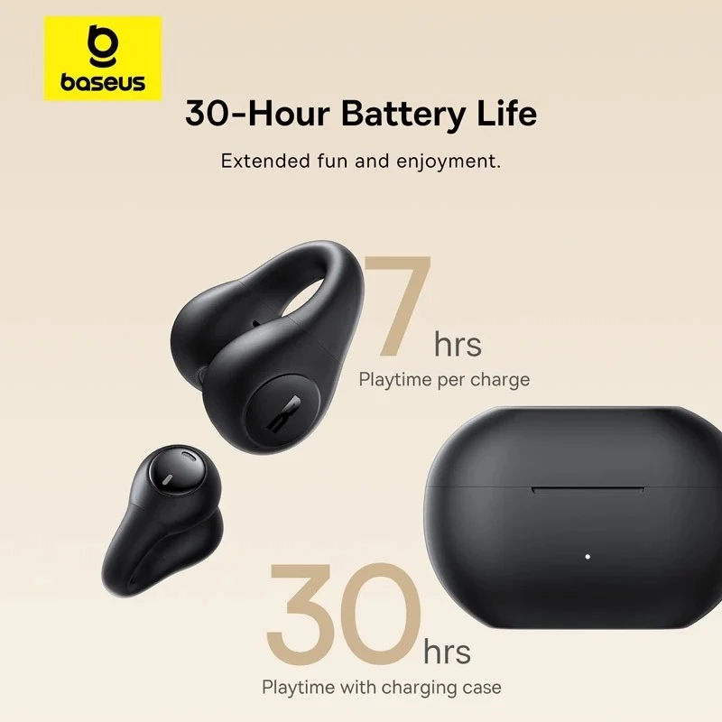 Baseus Bass 15 Clip Open-Ear True Wireless Earphone (Cluster Black, Stellar White) (A00079500113-00, A00079500223-00)