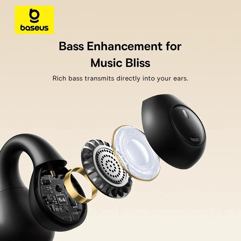 Baseus Bass 15 Clip Open-Ear True Wireless Earphone (Cluster Black, Stellar White) (A00079500113-00, A00079500223-00)