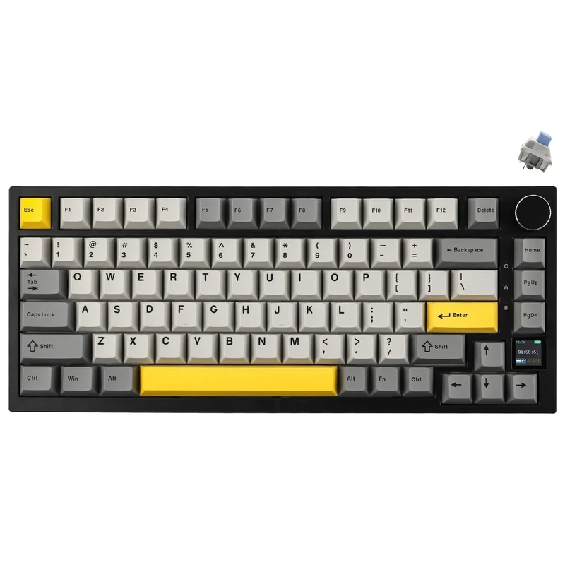 Ajazz AK820 Pro RGB Tri-Mode 75% Hot-Swappable Mechanical Keyboard with TFT Screen (Black/Grey/Yellow) (Flying Fish Switch)