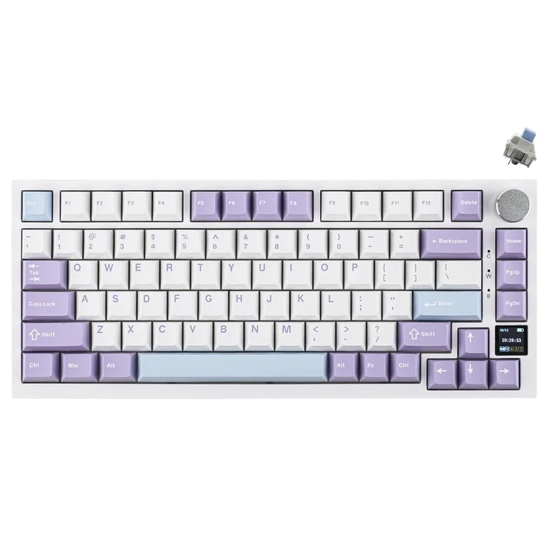 Ajazz AK820 Pro RGB Tri-Mode 75% Hot-Swappable Mechanical Keyboard with TFT Screen (Purple/White/Blue) (Flying Fish Switch)