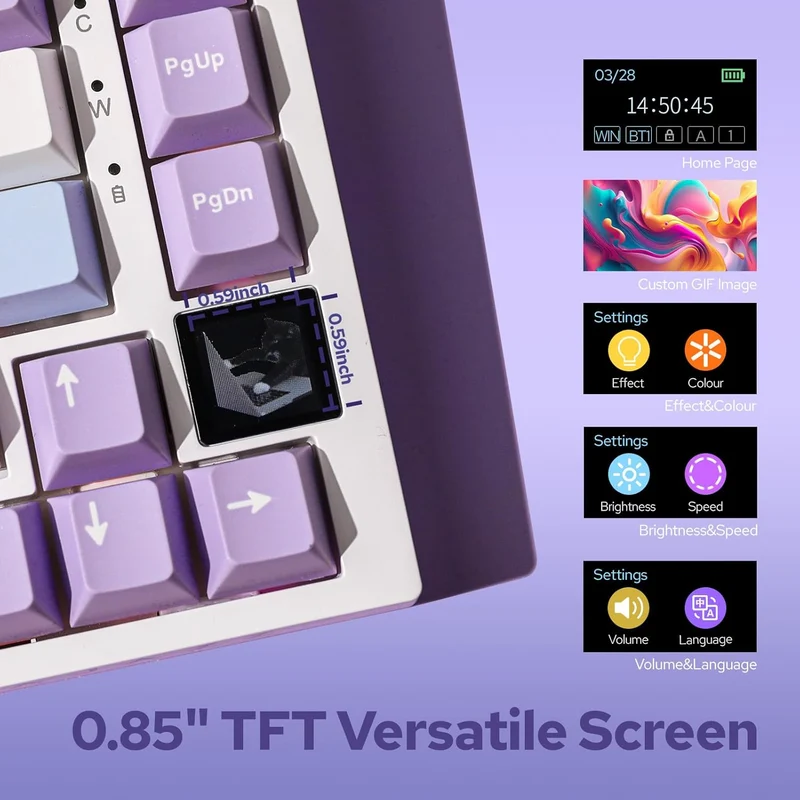 Ajazz AK820 Pro RGB Tri-Mode 75% Hot-Swappable Mechanical Keyboard with TFT Screen (Purple/White/Blue) (Flying Fish Switch)