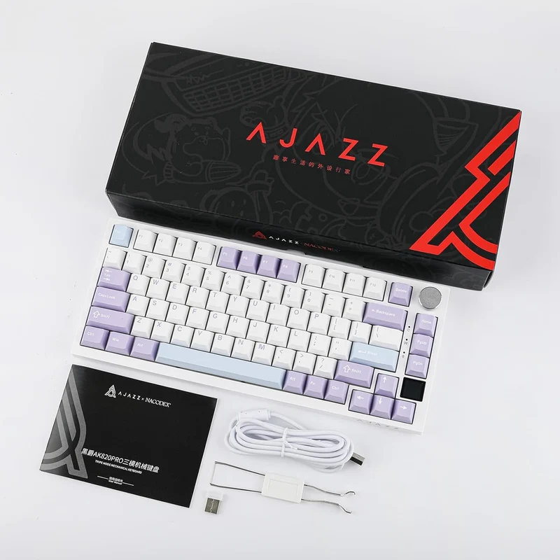Ajazz AK820 Pro RGB Tri-Mode 75% Hot-Swappable Mechanical Keyboard with TFT Screen (Purple/White/Blue) (Flying Fish Switch)