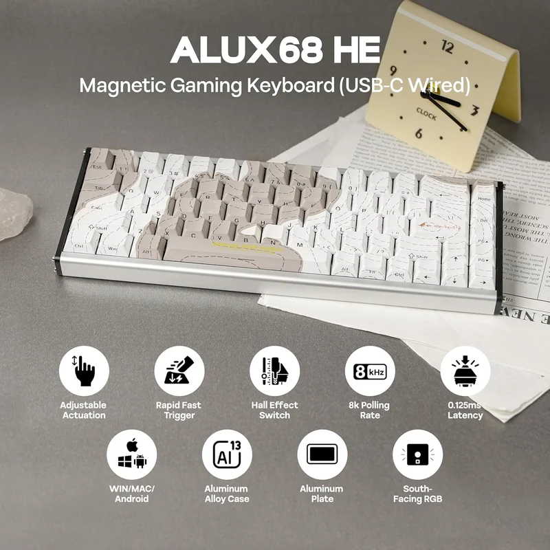 Ajazz ALUX68 Max RGB Wired 68-Keys Aluminum CNC Case Hot-Swappable Mechanical Keyboard (Mount Kailash: The Rhythm of Snow and Rock) (Aquarius Magnetic Switch)