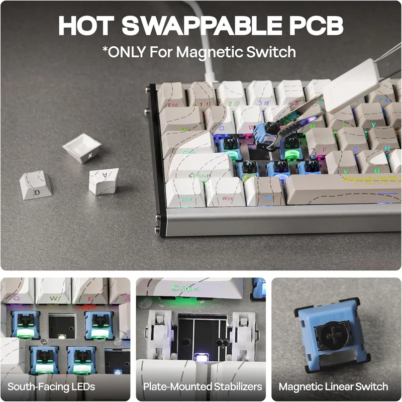 Ajazz ALUX68 Max RGB Wired 68-Keys Aluminum CNC Case Hot-Swappable Mechanical Keyboard (Mount Kailash: The Rhythm of Snow and Rock) (Aquarius Magnetic Switch)