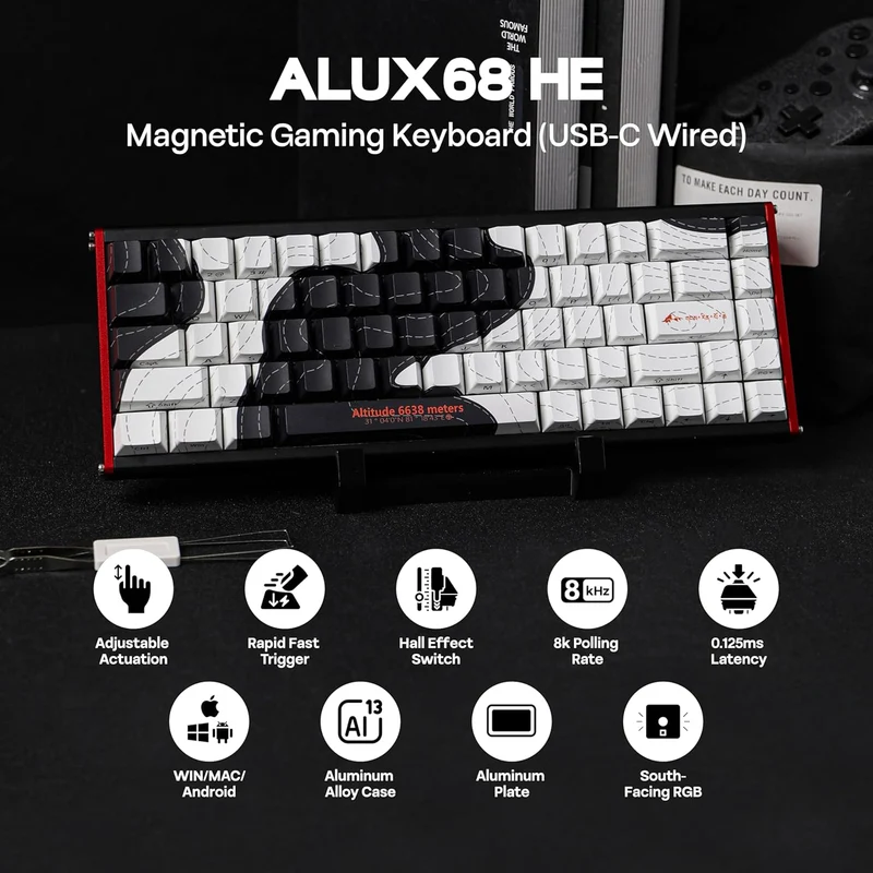 Ajazz ALUX68 Max RGB Wired 68-Keys Aluminum CNC Case Hot-Swappable Mechanical Keyboard (Mount Kailash: The Rhythm of Night and Day) (Aquarius Magnetic Switch)