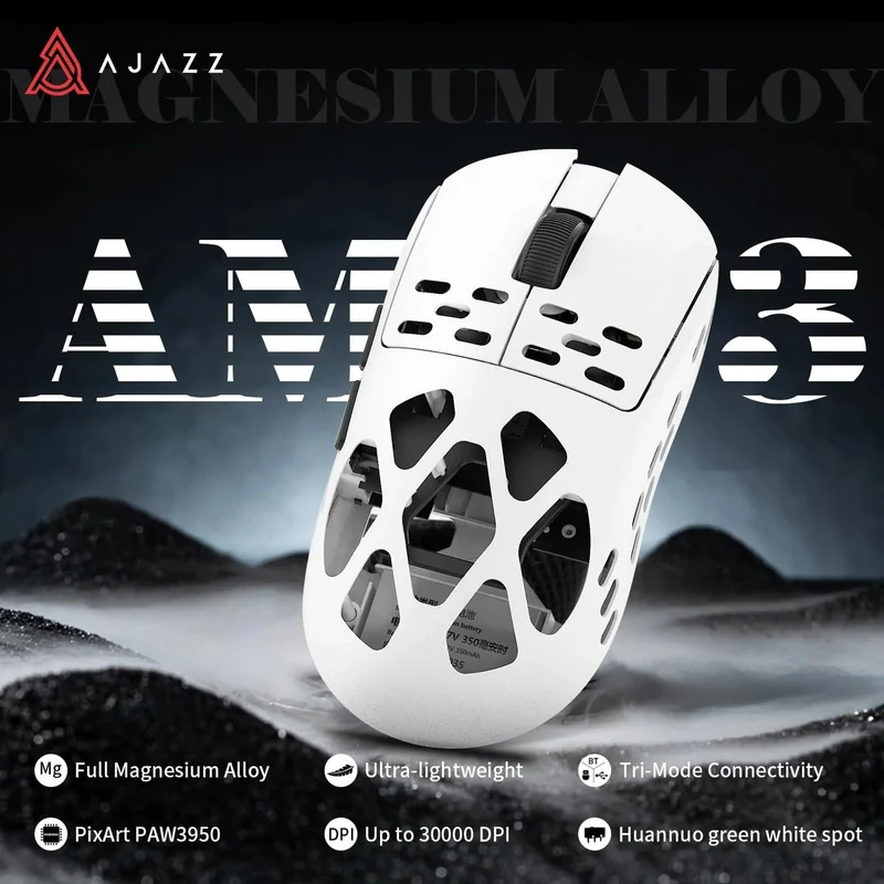 Ajazz AM3 Max Tri-Mode Ultra Lightweight Mouse (Black, White)