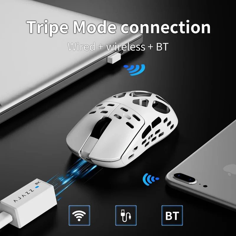 Ajazz AM3 Max Tri-Mode Ultra Lightweight Mouse (Black, White)
