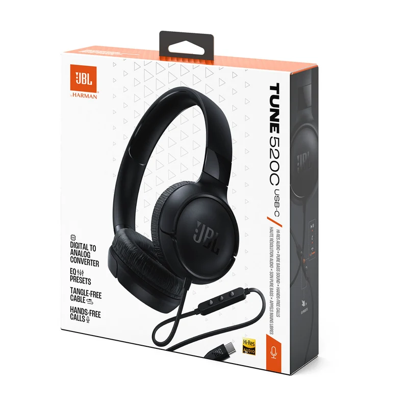 JBL Tune 520C USB-C Hi-Res Wired On-Ear Headphones (Black, White, Blue, Purple)