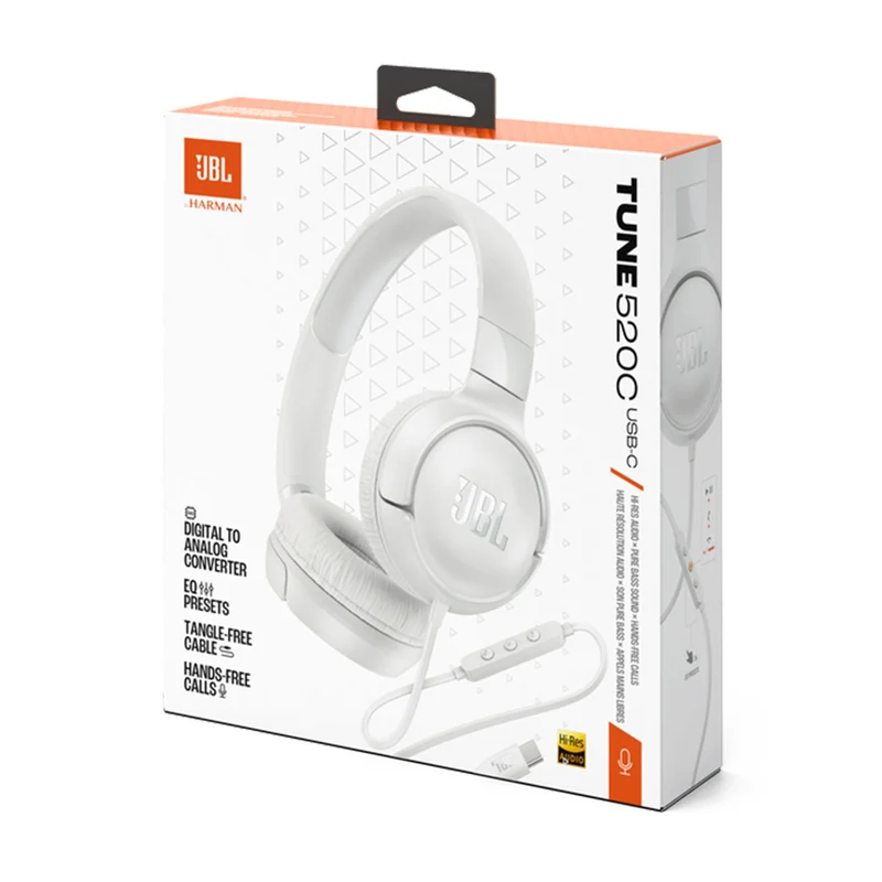 JBL Tune 520C USB-C Hi-Res Wired On-Ear Headphones (Black, White, Blue, Purple)