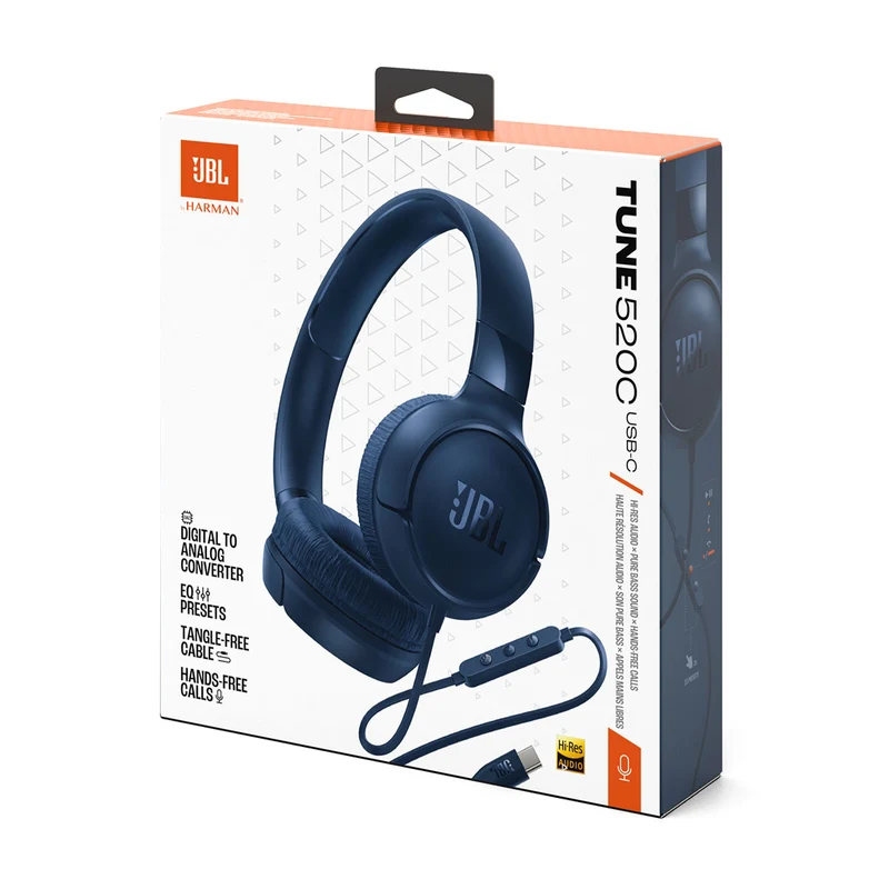 JBL Tune 520C USB-C Hi-Res Wired On-Ear Headphones (Black, White, Blue, Purple)