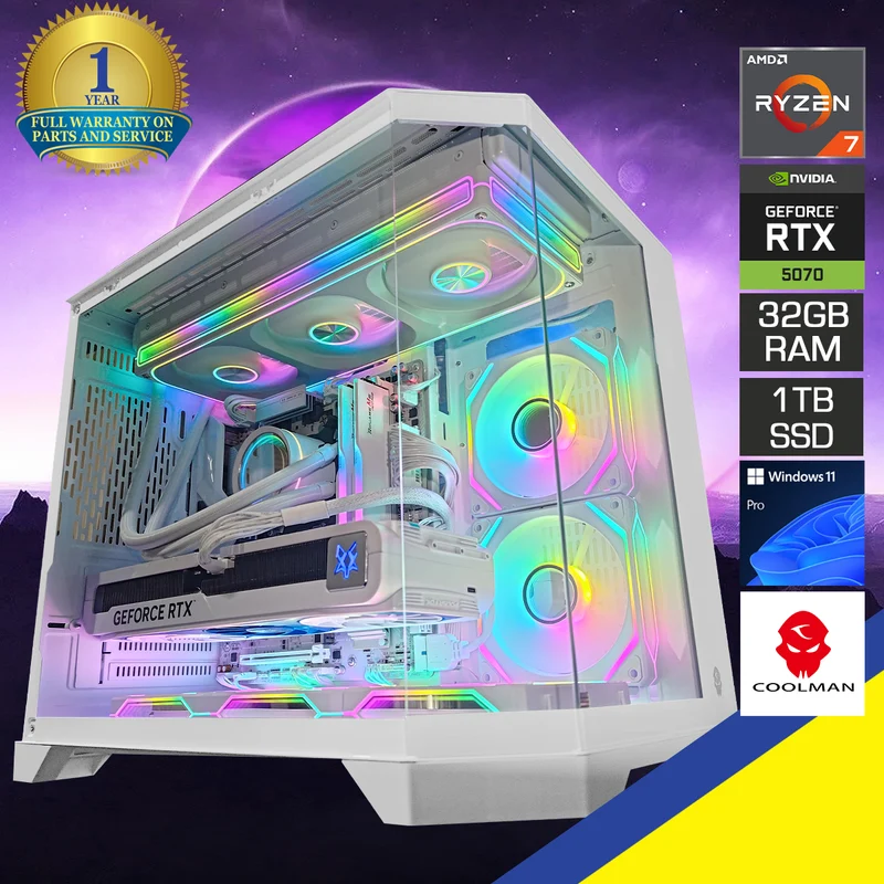Sophos Spectra White Desktop Gaming PC | AMD Ryzen 7 7700X | 32GB RAM | 1TB SSD | RTX 5070 | Windows 11 Pro