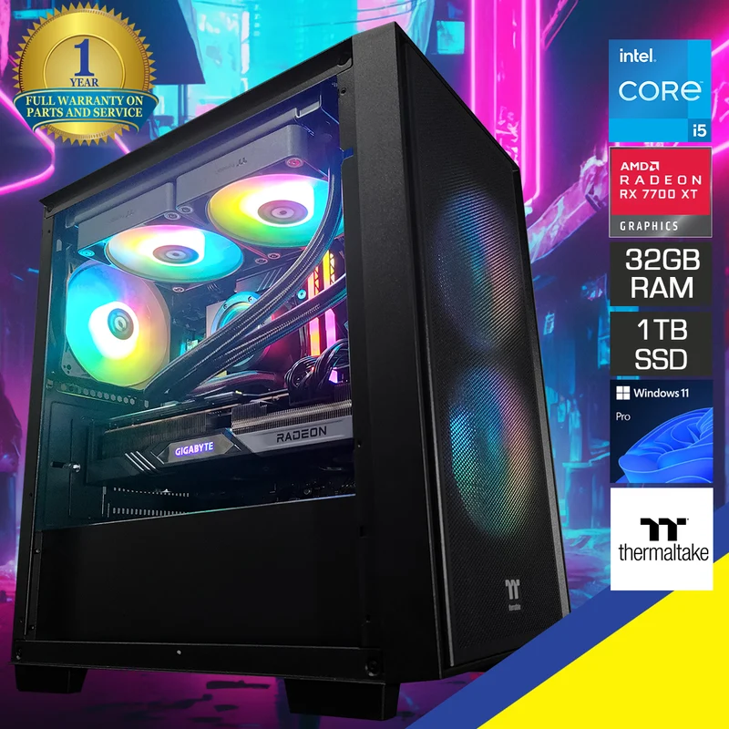 Aurora Versa H16 Black Desktop Gaming PC | Intel i5 14600KF | 32GB RAM | 1TB SSD | RX 7700 XT | Windows 11 Pro