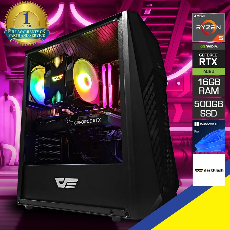Alpha DK150 Black Desktop Gaming PC | AMD Ryzen 5 5500 | 16GB RAM | 500GB SSD | RTX 4060 | Windows 11 Pro