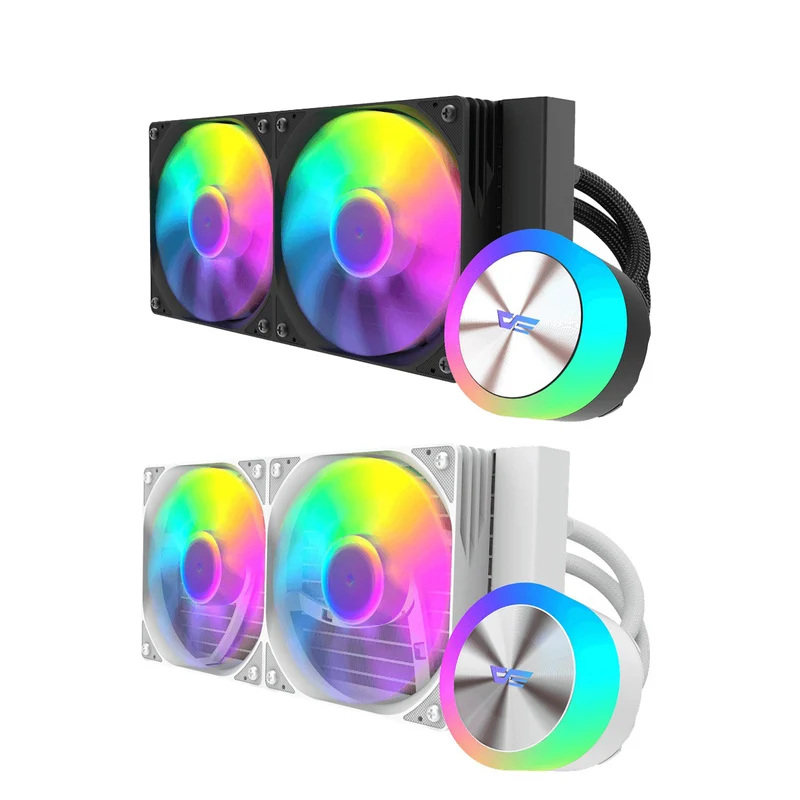 DarkFlash AquaGlow DG240 ARGB AIO 240mm Liquid CPU Cooler (Black, White)