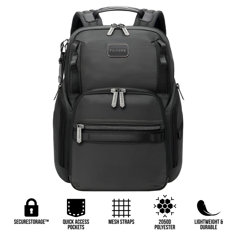 Promate Oracle-BP SecureStorage 15.6" Laptop Backpack with Multiple Compartments (Black)