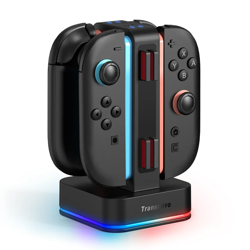 Transnovo 4-in-1 Square RGB Charging Station with 8 Game Card Storage Slot for Nintendo Switch 2 Joy-Pad (Black) (NS2-CG02)