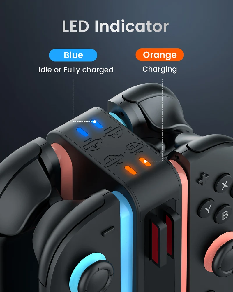 Transnovo 4-in-1 Square RGB Charging Station with 8 Game Card Storage Slot for Nintendo Switch 2 Joy-Pad (Black) (NS2-CG02)
