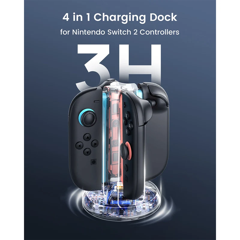 Transnovo 4-in-1 Cylindrical Charging Station with RGB Light for Nintendo Switch 2 Joy-Pad (Black) (NS2-CG01)