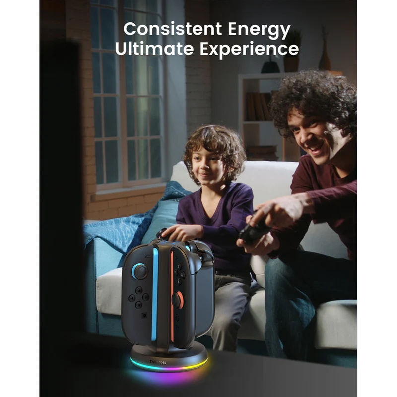 Transnovo 4-in-1 Cylindrical Charging Station with RGB Light for Nintendo Switch 2 Joy-Pad (Black) (NS2-CG01)