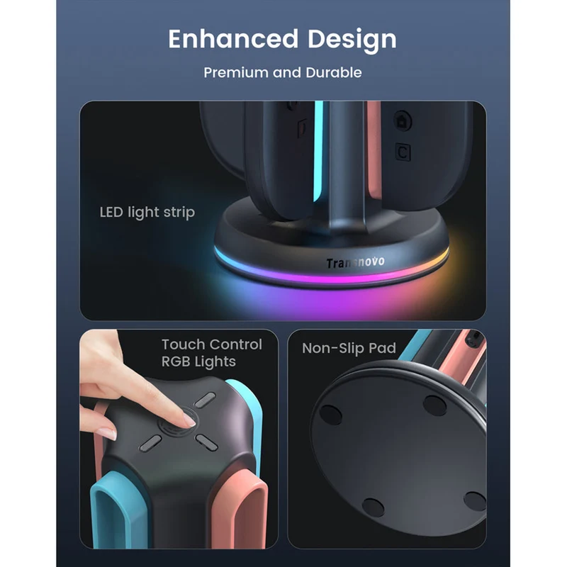 Transnovo 4-in-1 Cylindrical Charging Station with RGB Light for Nintendo Switch 2 Joy-Pad (Black) (NS2-CG01)