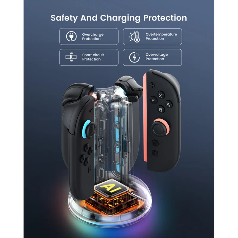 Transnovo 4-in-1 Cylindrical Charging Station with RGB Light for Nintendo Switch 2 Joy-Pad (Black) (NS2-CG01)
