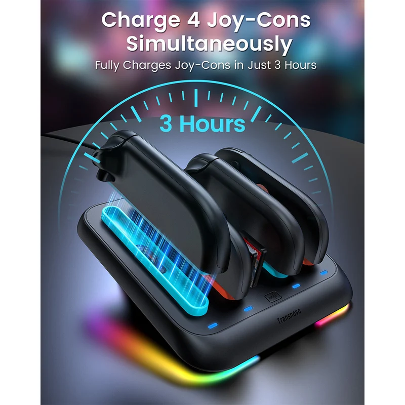 Transnovo Adjustable Stand 4-in-1 Charging Station with RGB Light for Nintendo Switch 2 Joy-Pad (NS2-CG03)