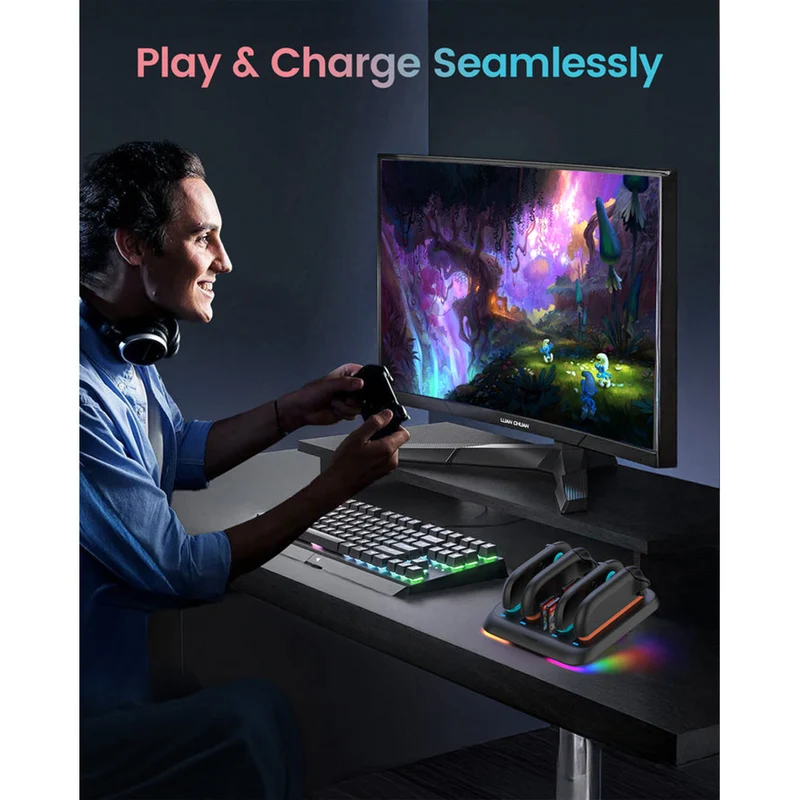 Transnovo Adjustable Stand 4-in-1 Charging Station with RGB Light for Nintendo Switch 2 Joy-Pad (NS2-CG03)