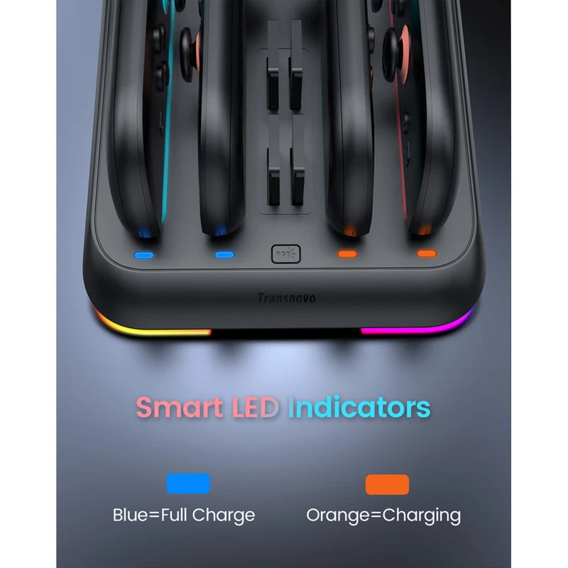 Transnovo Adjustable Stand 4-in-1 Charging Station with RGB Light for Nintendo Switch 2 Joy-Pad (NS2-CG03)