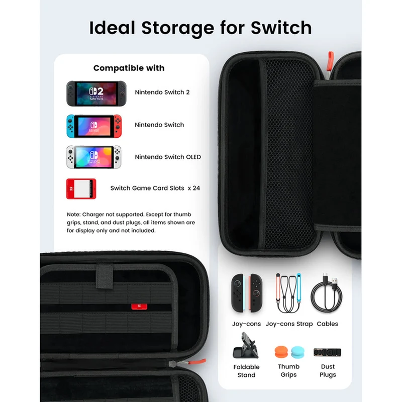 Transnovo Protective Hard Portable Travel Carrying Case with Protection Accessories for Nintendo Switch 2 (Black) (NS2-CC02)