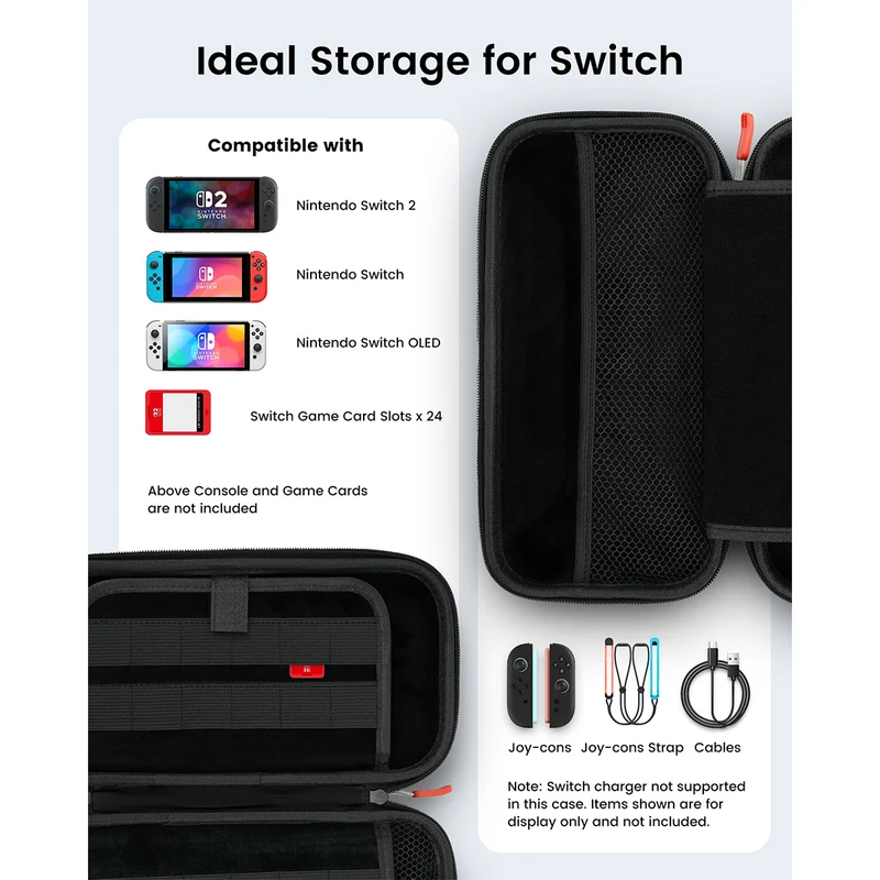 Transnovo Protective Hard Portable Travel Carrying Case for Nintendo Switch 2 (Black) (NS2-CC03)