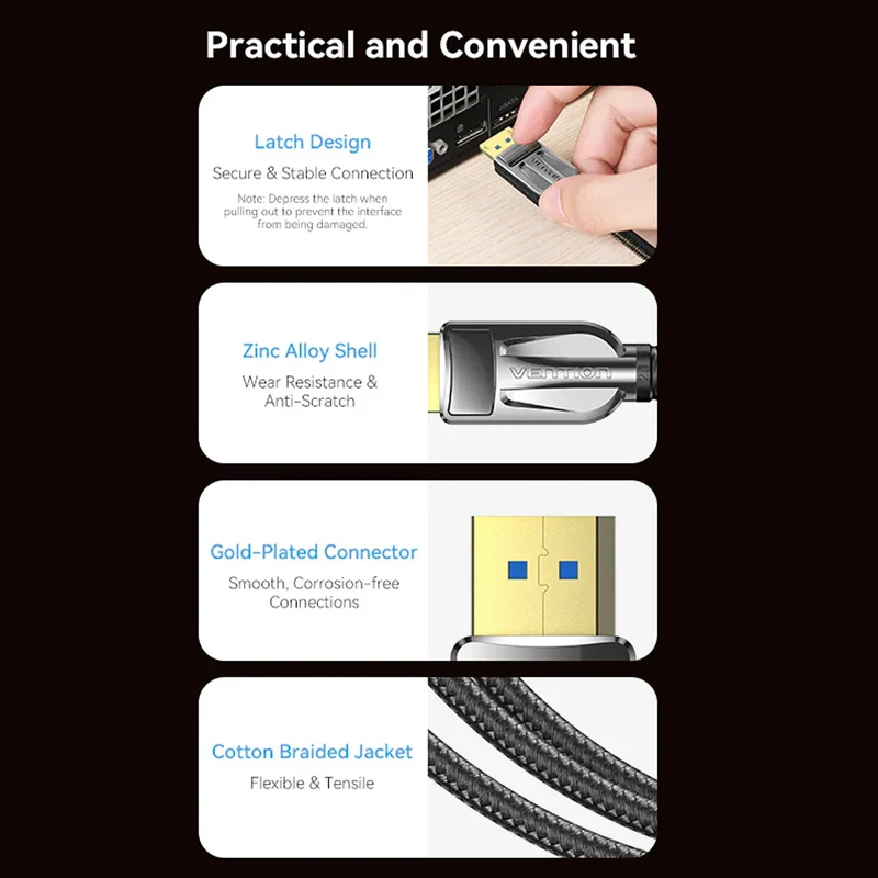 Vention 16K DisplayPort Cable - 2M (HGABH)