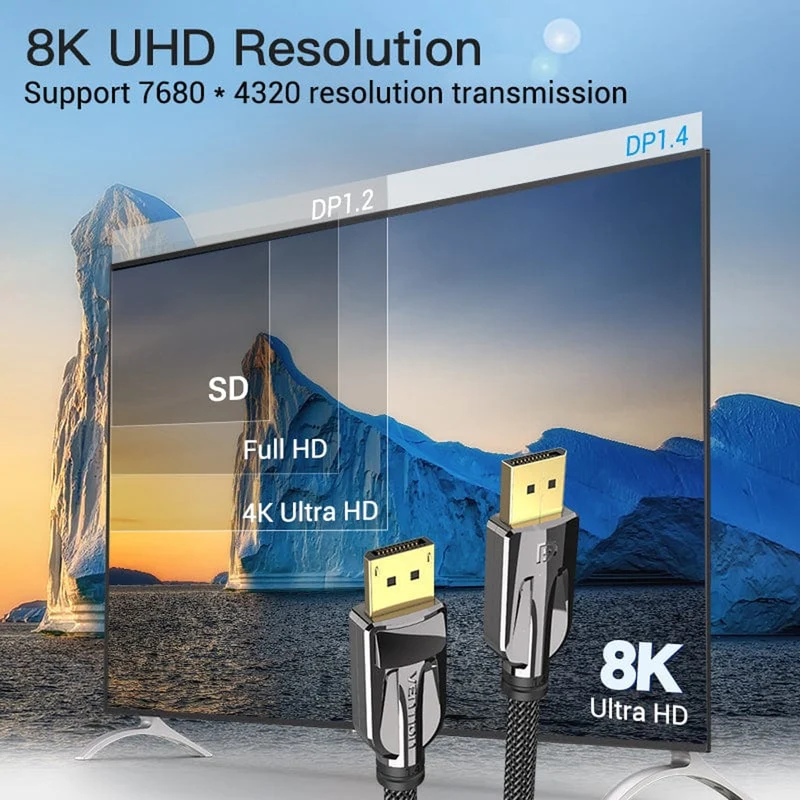 Vention 8K DisplayPort Cable - Black Zinc Alloy Shell 1.5M (HCABG)