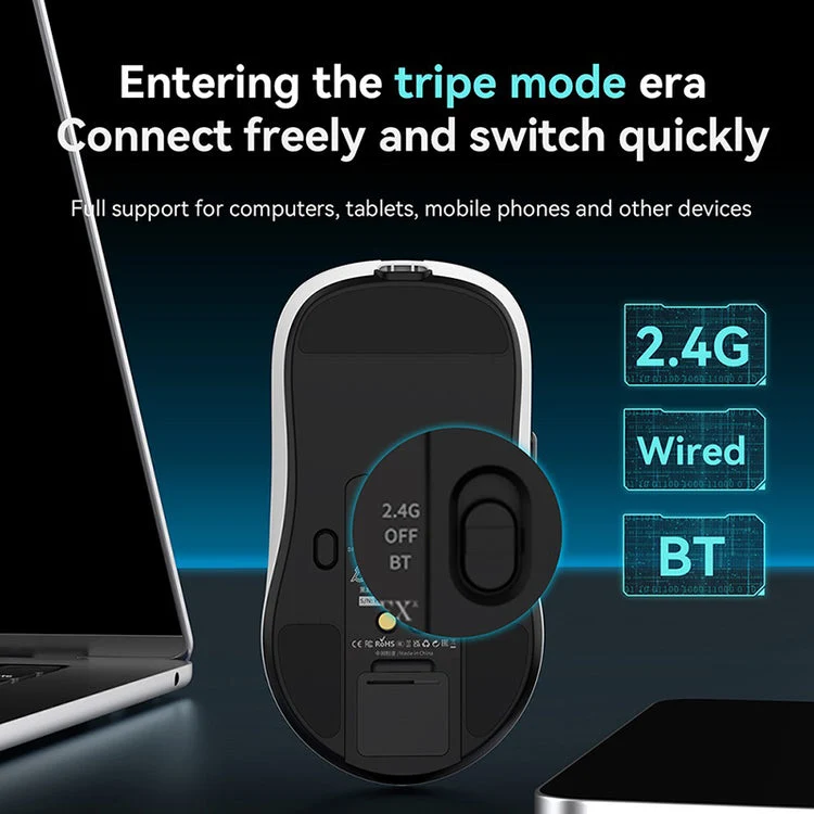 Ajazz AJ159P MC Tri-Mode Gaming Mouse (Black, White)